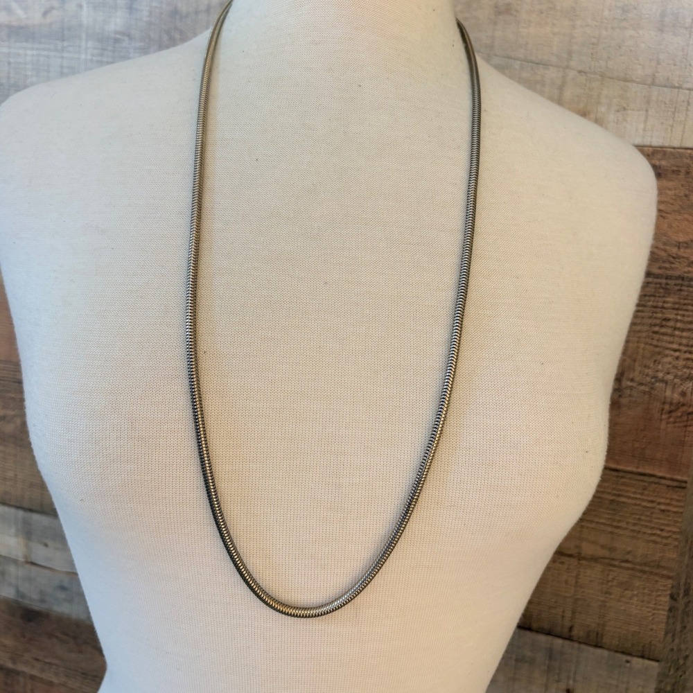 Vintage Silver Tone Metal Snake Chain Multi-way Belt Necklace Hook Closure 36in